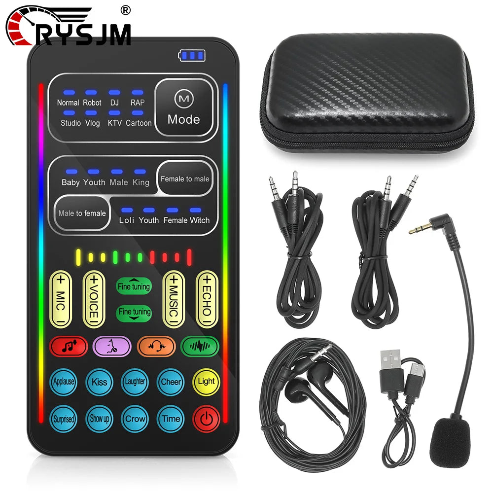 New I9 Mini Voice Changer Live Sound Card  + Headphones + Microphone Audio 8 Sound Effect Machine Equipment Voice Card for Phone