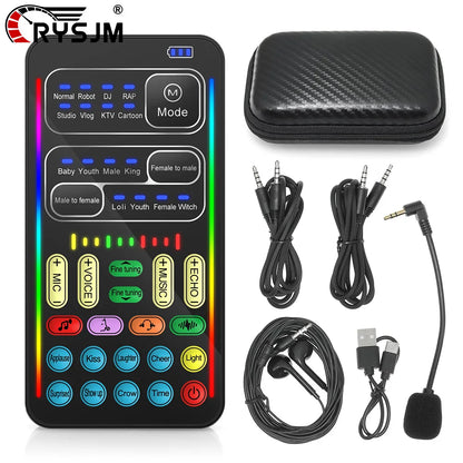 New I9 Mini Voice Changer Live Sound Card  + Headphones + Microphone Audio 8 Sound Effect Machine Equipment Voice Card for Phone