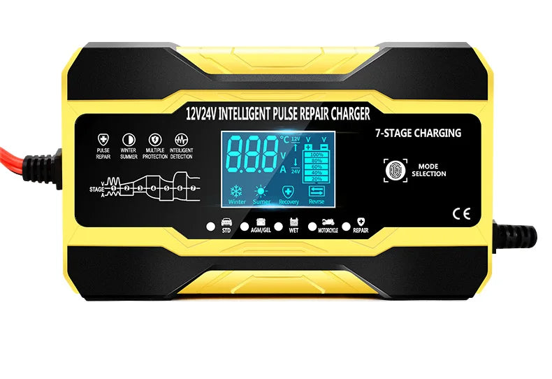 12V 24V Car Battery Charger 10A Smart 7-Stage Pulse Repair Fast Charger, AGM GEL WET Lead Acid Battery Maintainer
