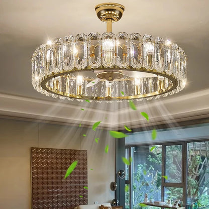 Nordic Luxury Crystal Ceiling Fan Light Modern Minimalist Dining Room Hotel Pendant Lights Living Room Bedroom Silent Fan lamp