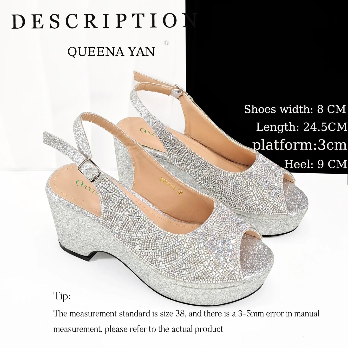 Queena Yan Sky Blue Elegant Nigerian Rhinestone Wedding Shoe and Bag Set Italian Inspired High Heels and Matching Handbag