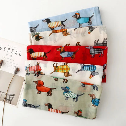 Cozy Dachshund Dog Cat Pattern Viscose Shawl for Women - 180x90Cm Fringe Detail Breathable Thin Wrap Scarves Autumn/Winter Snood