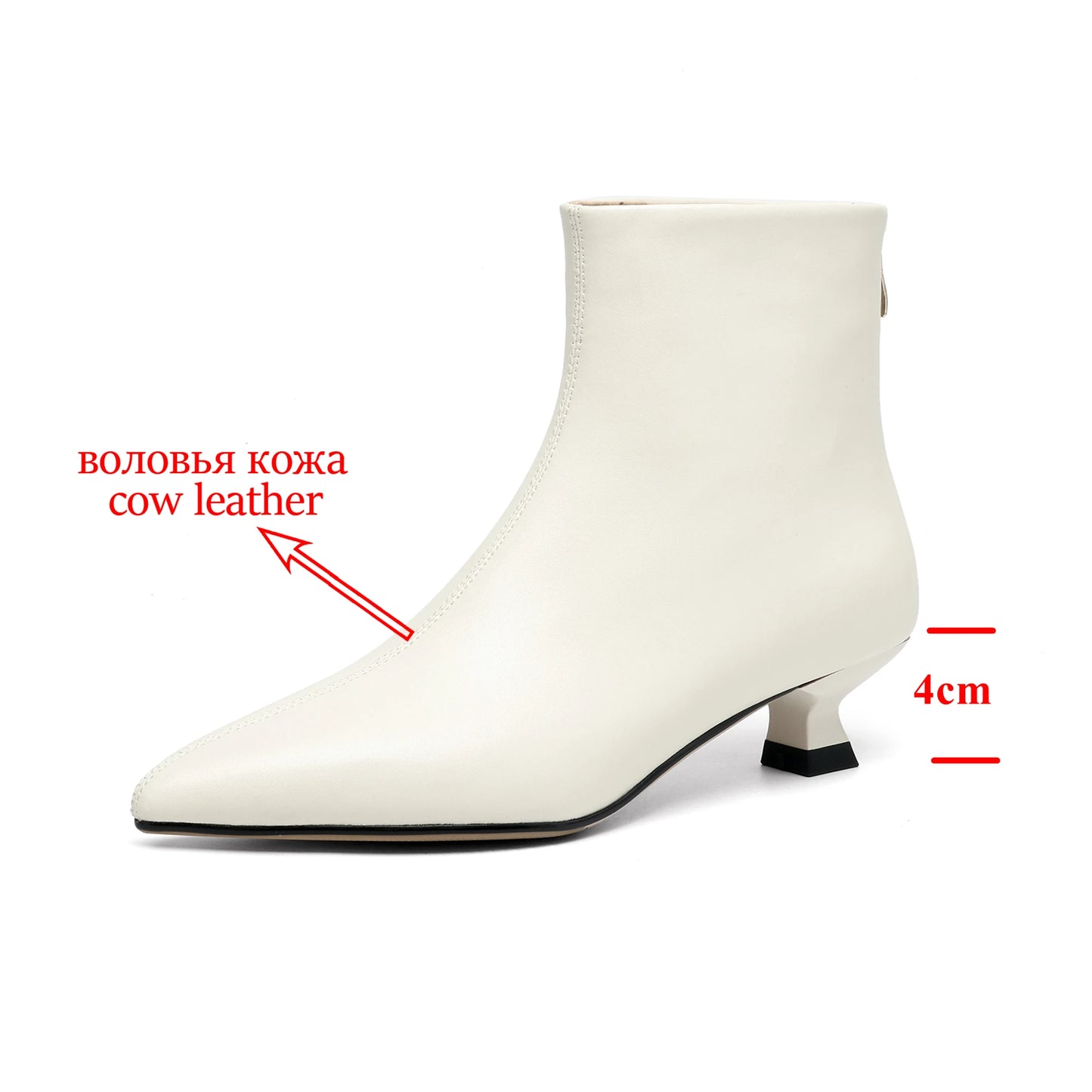 Plus Size 34-42 Genuine Leather Pointed Toe Med Heels Zipper Modern Boots Winter Autumn Shoes Concise Elegant Dress Ankle Boots