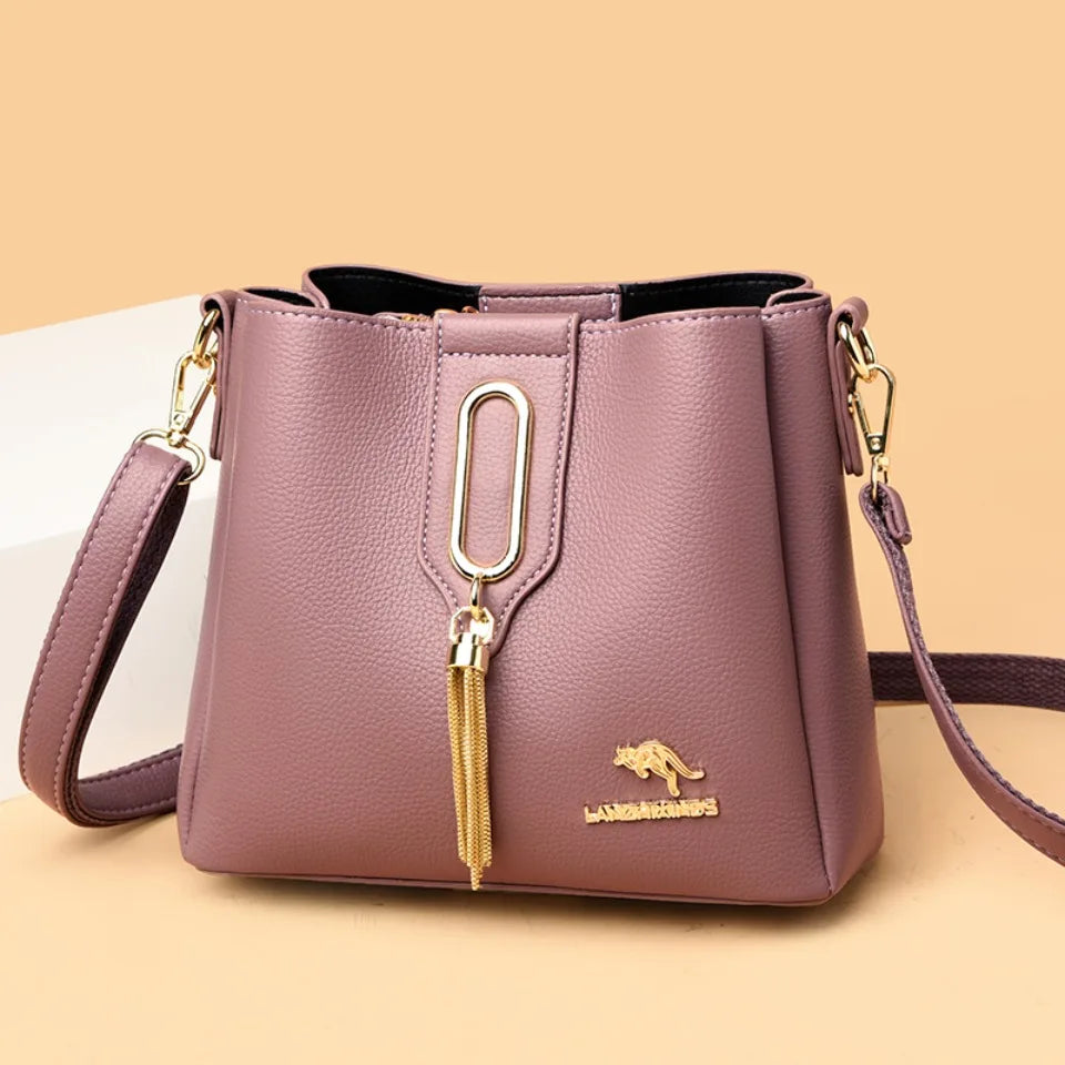 Luxury Hand bags For Women High Quality Pu Leather Three layers Ladies Shoulder Crossbody Bag Bucket Tassel Commuting Sac A Main