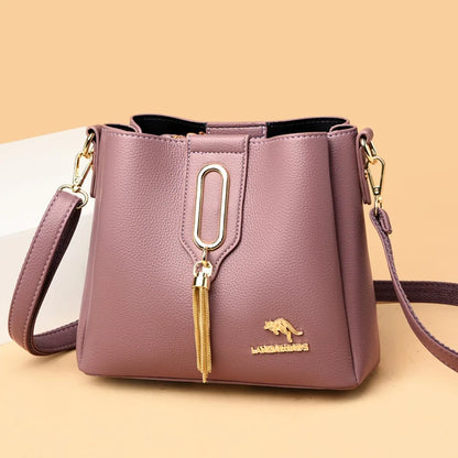 Luxury Hand bags For Women High Quality Pu Leather Three layers Ladies Shoulder Crossbody Bag Bucket Tassel Commuting Sac A Main