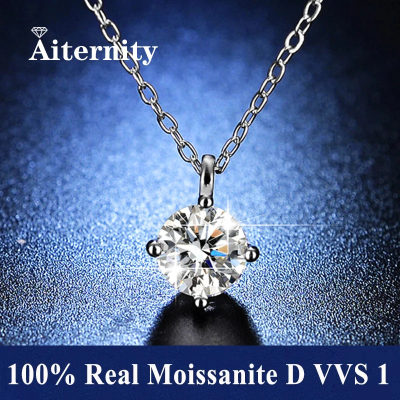 Silver 925 6 Prong Moissanite Pendant Necklace for Women Trendy Design D Color VVS Pass Diamond Testing Jewelry with Box GRA