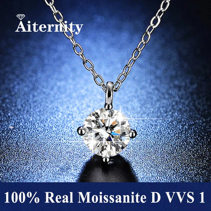 Silver 925 6 Prong Moissanite Pendant Necklace for Women Trendy Design D Color VVS Pass Diamond Testing Jewelry with Box GRA