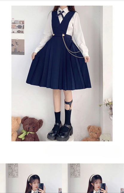 Versatile and Cute School Uniform Skirt JK Uniform Basic Spring Genuine Long Dress Japanese-style Pleated College Style Suit