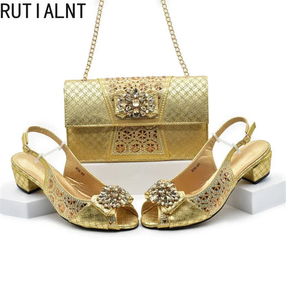 New Arrival African Shoes and Bags Sets Decorated with Rhinestone Women Shoe Size 43 Shoes for Women 2025 Designer Luxury