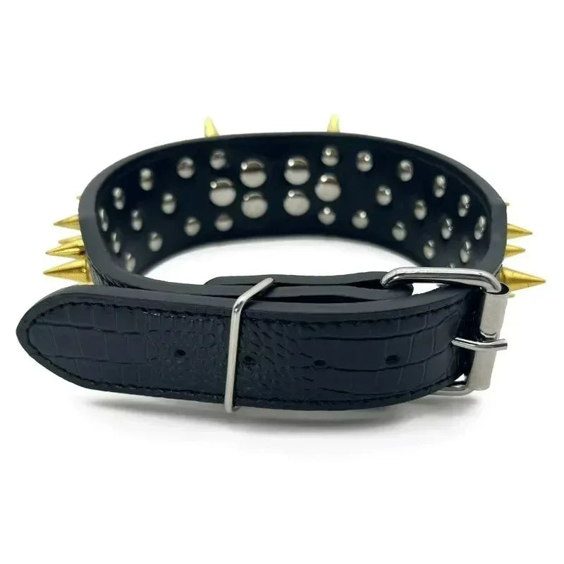 Cool Spikes Studded Dog Collar 2" Wide PU Leather Large Dogs Collars Pitbull German Shepherd Big Dogs Collars Pet Supplies XS-L