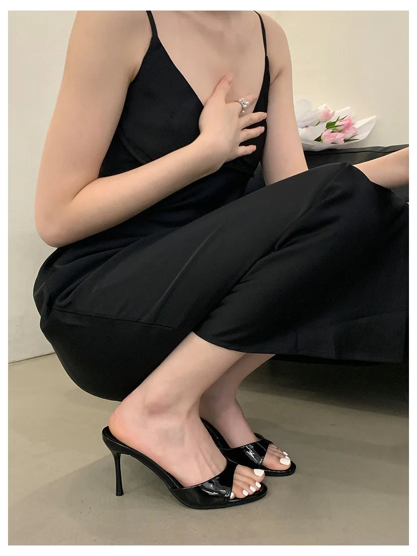 Women Slippers Sandals Fashion Round Open Toe Thin High Heels Mule Slides Summer Party Dress Pumps Shoe Comfortable Sandal Mujer
