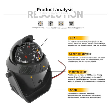LED Light Electronic Compass, High Precision Pivoting Navigation Compass for Boat Car Marine Use