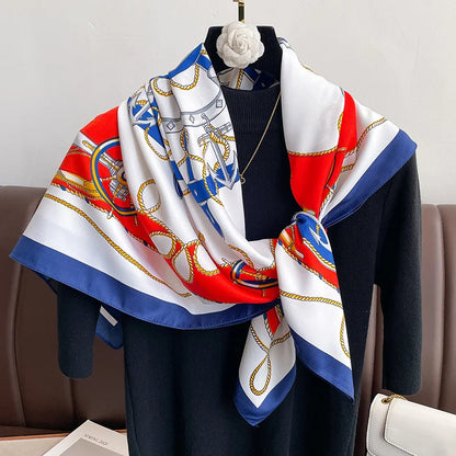 Brand Twill Silk Scarf Women Luxury Shawl Wrap 90cm Square Headband Print Neck Tie Female Hijab Satin Echarpe 2024 Bandana