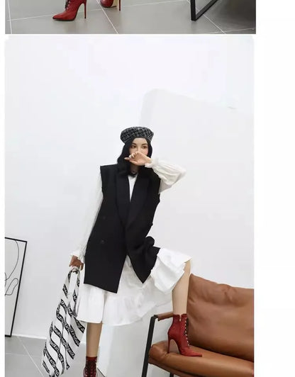 12CM Stiletto Heels Botas Mujer Fashion Pointed Lace-up Ankle Boots Roman Ladies Shoes Autumn Winter Women Emboss Short Booties