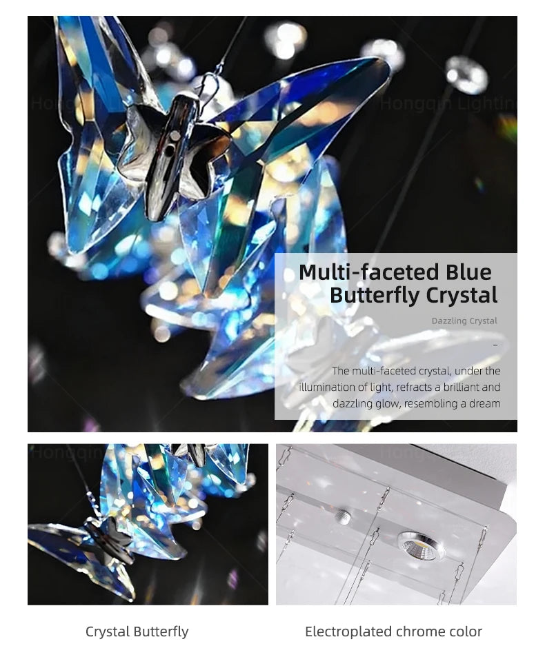 Crystal Chandelier Pendants Butterfly Chandelier Over the Table  Hanging Lights for Kitchen Island Living Room Pendent Lamp