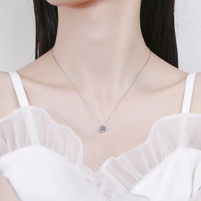 Silver 925 6 Prong Moissanite Pendant Necklace for Women Trendy Design D Color VVS Pass Diamond Testing Jewelry with Box GRA