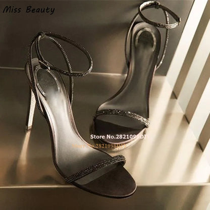 Concise One Belt Crystal High Heel Sandals Women Buckle Strap Stiletto Heeled Summer Shoes Bling Bling Ankle Strap Shoes
