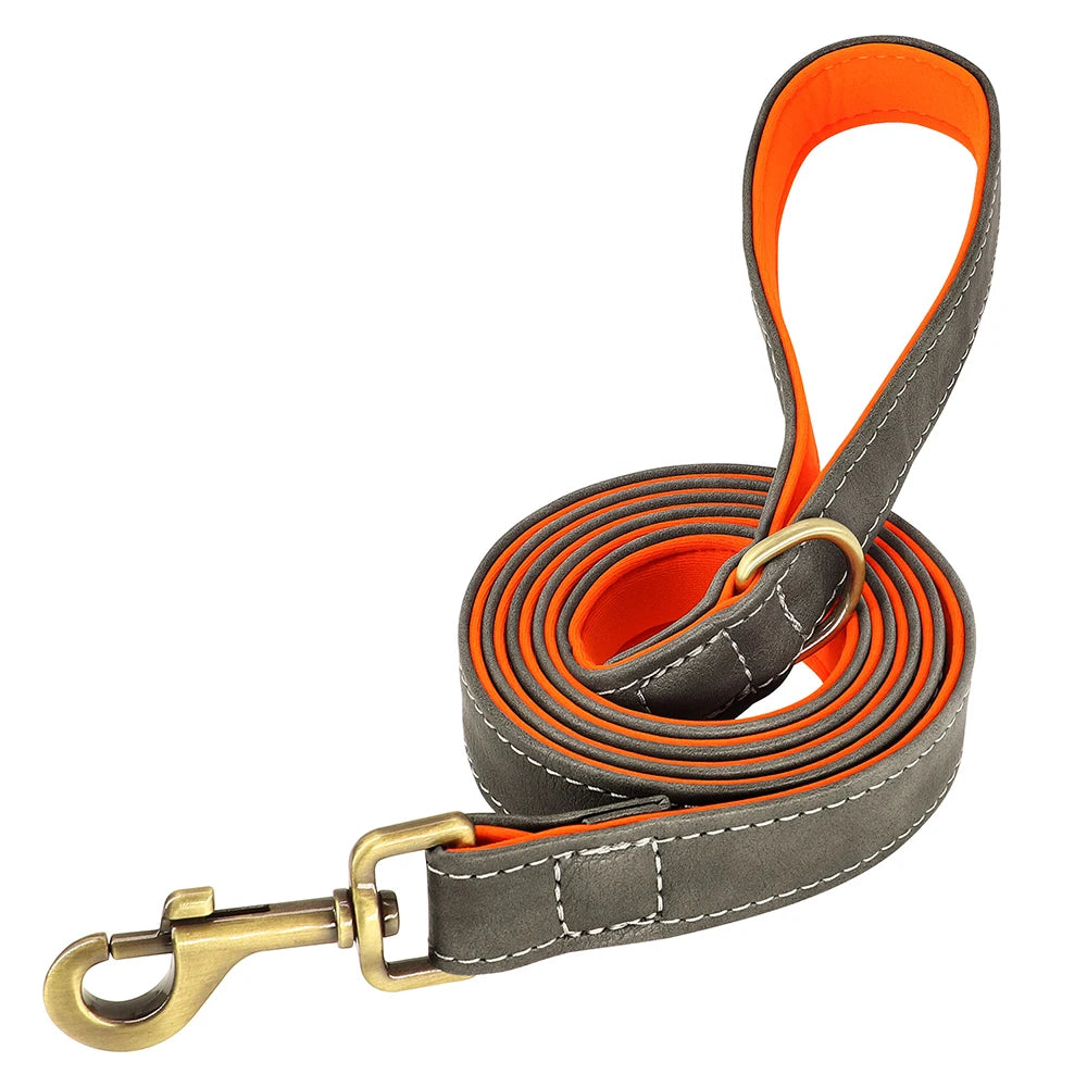 Personalized Dog Collar Leash PU Leather Dogs Collars Pet Rope Engraved Pet ID Name Necklace for Small Large Dogs Soft Padded