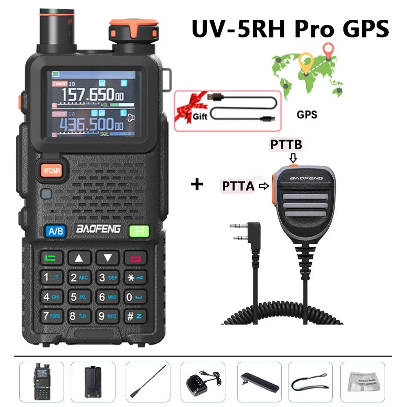 Baofeng UV-5RH Pro GPS Walkie Talkie 10W High Capacity Type-C Charger Falling Alarm NOAA Weather Channel 640CH Upgrade of UV-5RM