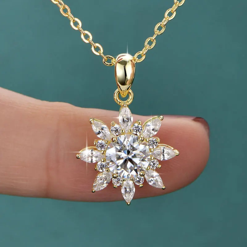 Rrjzz 1CT 6.5MM Moissanite Necklace for Women D Color Round Cut Lab Imitation Diamond 14K Gold Plated Pendant Necklace Jewelry