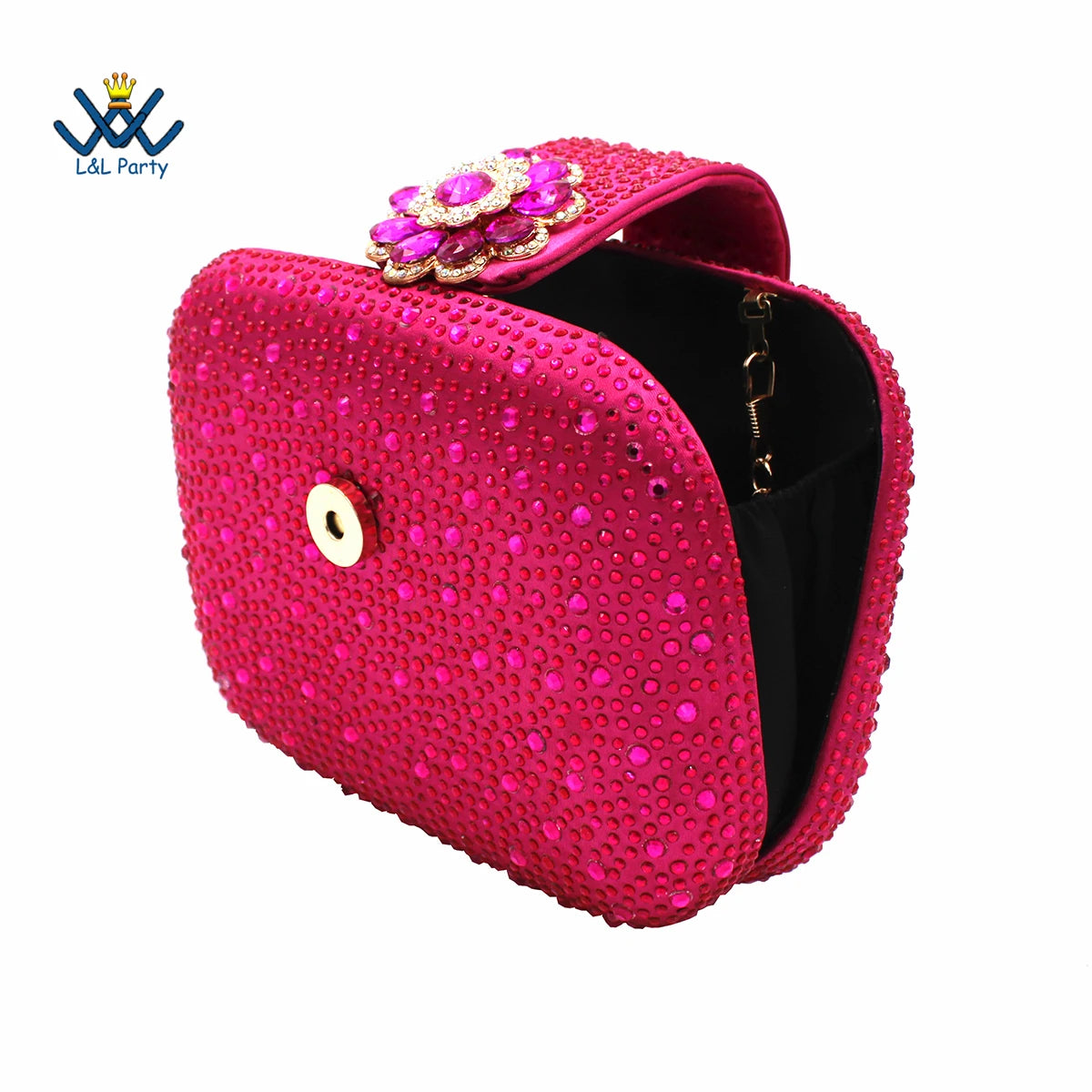 2022 Sweet  Special Design Women Crystal Style African Ladies Party Shoes Matching Bag in Magenta Color