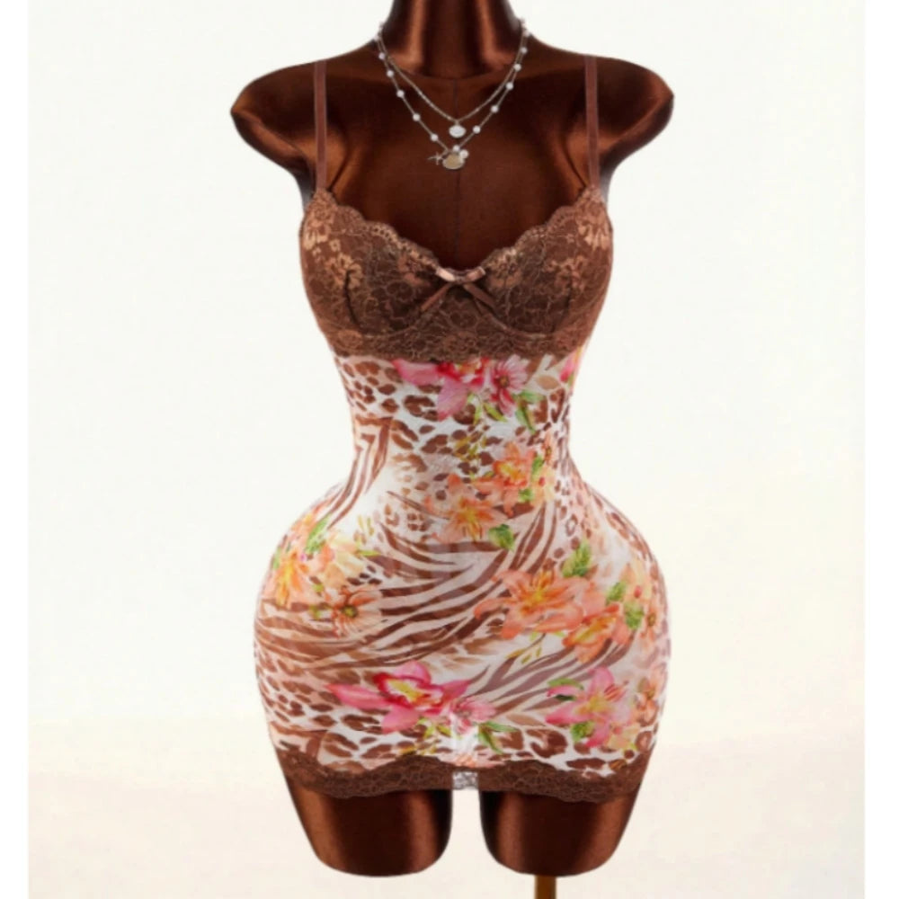 HLJ&GG Sexy Leopard Print Lace Spaghetti Strap Bodycon Mini Dresses Women Sleeveless Backless Slim Vestidos Summer New Clothing