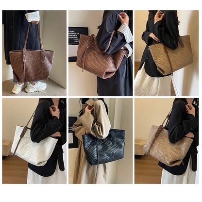 Autumn and Winter Trendy Vintage Rhombic Woven Shoulder Bags Large Capacity Underarm Bag Daily Commuting Bag Casual Handbags