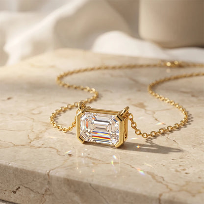 Bocarman S925 Sterling Silver with 14K Gold Plating Emerald Cut Moissanite Pendant D Color GRA VVS1 Step Cut Brilliance Refined