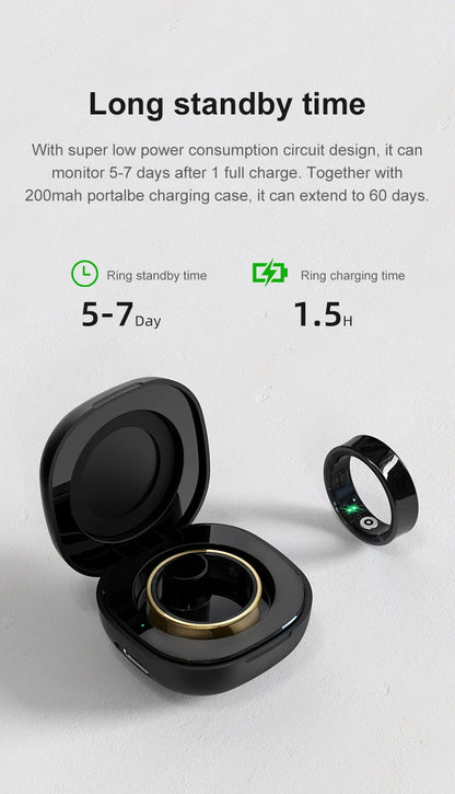 R09 Smart Ring Men Women with Charging Case Heart Rate Blood Oxygen 5ATM Waterproof SmartRing For Xiaomi Samsung Android IOS