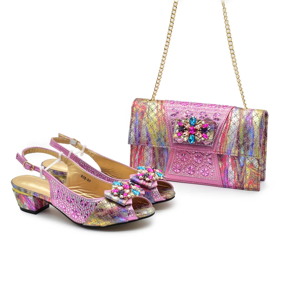 Latest Gold Shoe and Bag Set Women Italian Decorated with Rhinestone African Women Wedding Shoes Bride Plus Size Women Pumps 43