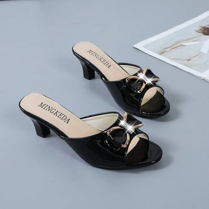 Summer Female Sandals Women Slippers Sexy Open Toe Fish Mouth Slippers  Ladies Rhinestone Bowknot Slides Shoes Plus Size 42