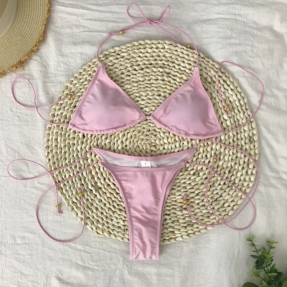 Bathing Suit Women Micro Bikini Sexy Swimsuit Female Swimwear Solid Mini Bikini Set Brazilian Biquini Swimming Suits Beachwear
