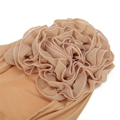Fashionable Women's Hijabs Solid Color Hijab Turban Caps Chiffon Flower Decor Headwear Islamic Head Wrap Head Scarf Cap