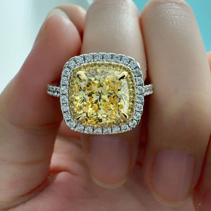 Double ring yellow diamond micro-set ring PT950 platinum, 2.5 carats, women, yellow diamond starlight effect