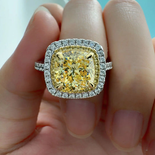 Double ring yellow diamond micro-set ring PT950 platinum, 2.5 carats, women, yellow diamond starlight effect
