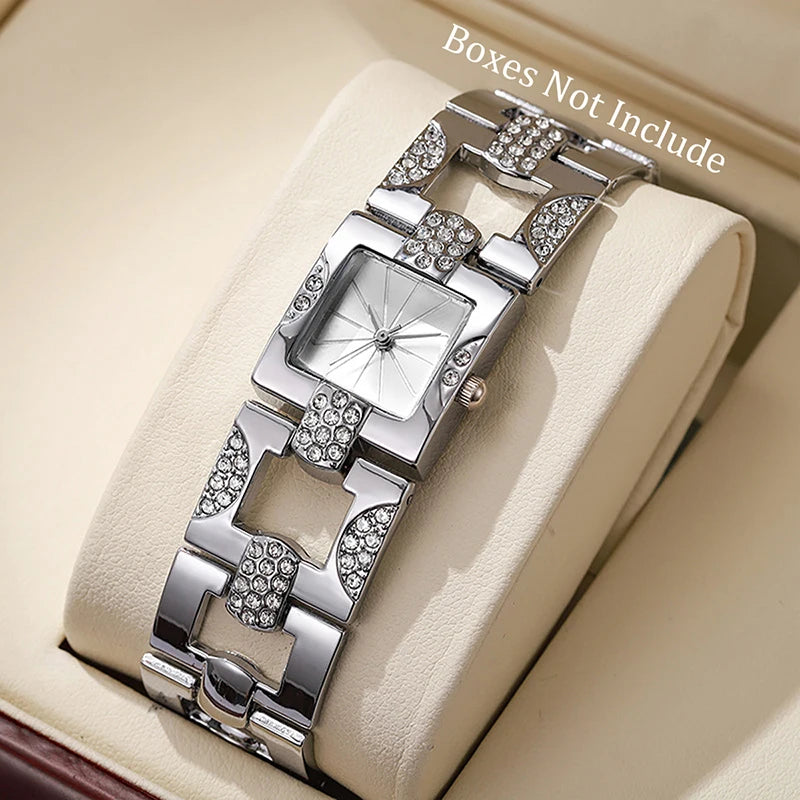 Fashion Women Watch Ladies Luxury Diamond Square Dial Quartz Watches Reloj Mujer Girls Clock Gift（Without Box）