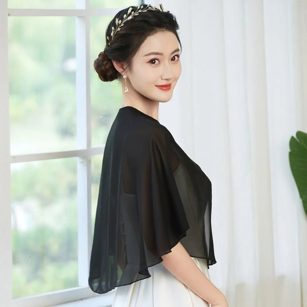 Fashion Sheer Chiffon Capelet Lightweight Design Elegant Style Soft Shawls Wedding Cape Bridesmaid Accessories