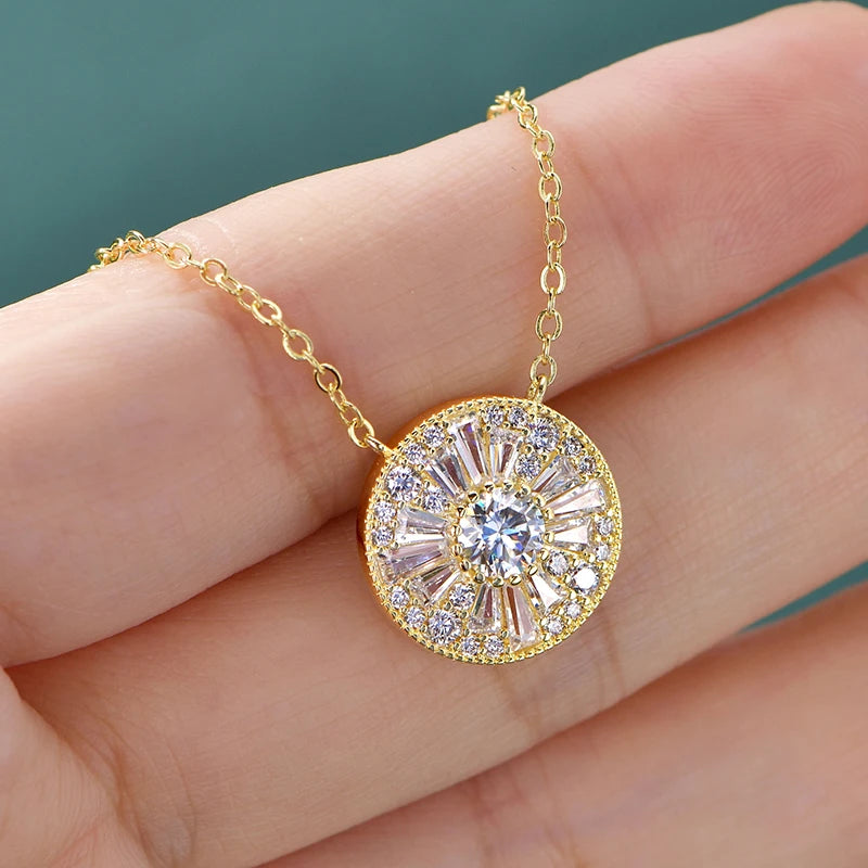 Rrjzz 5mm D-Color Mossanite Women Pendant Necklace with GRA Jewelry Gifts Lucky Disc-shaped Trapezoidal CZ Lab Diamond Necklace