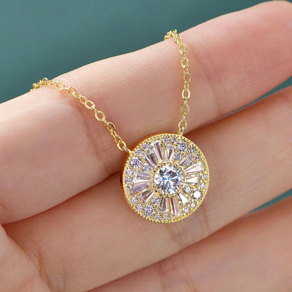 Rrjzz 5mm D-Color Mossanite Women Pendant Necklace with GRA Jewelry Gifts Lucky Disc-shaped Trapezoidal CZ Lab Diamond Necklace