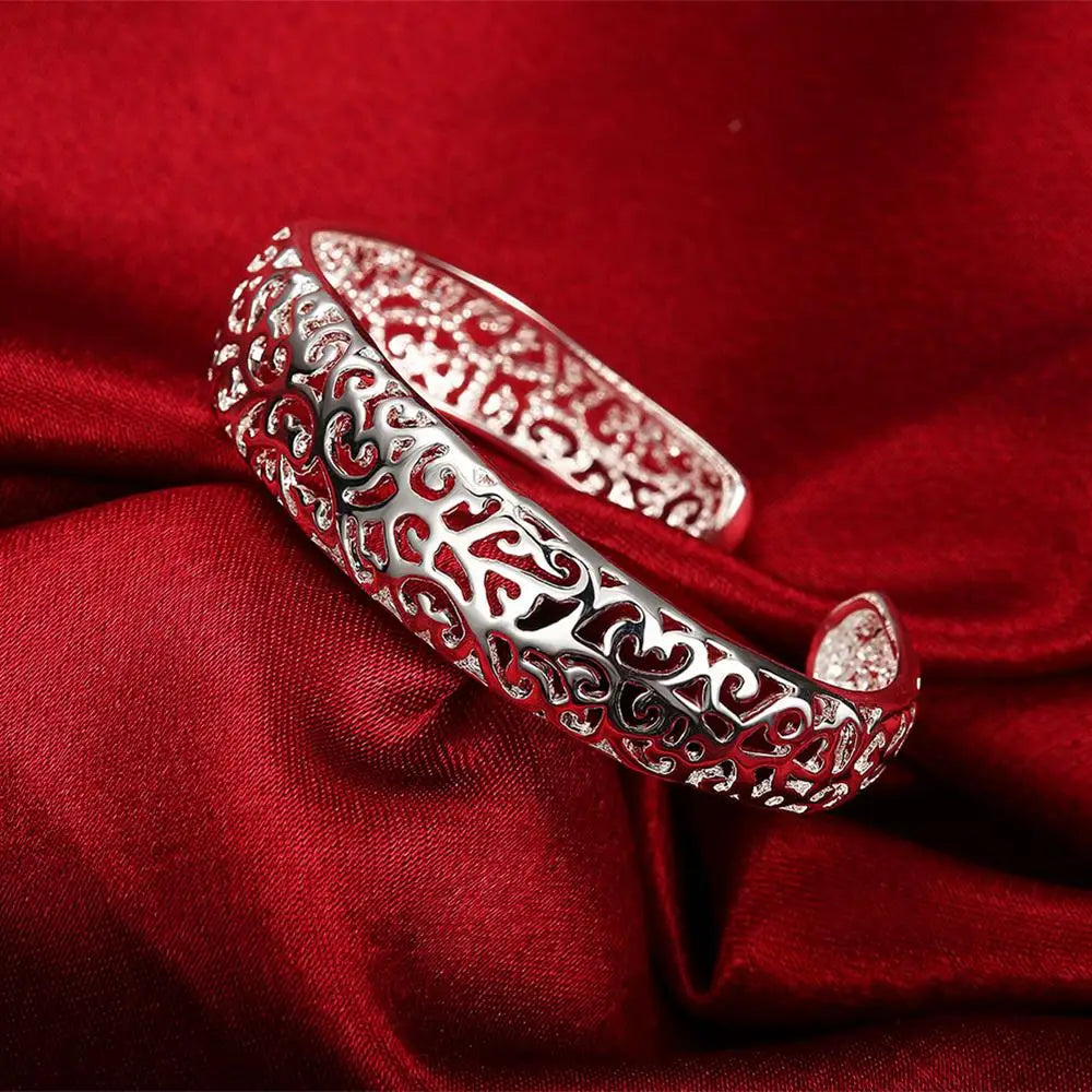 Trendy 925 Sterling Silver Big Bangles Bracelet Cute Charms for Women Lady Fashion Jewelry Adjustment Cuff Wedding Luxury