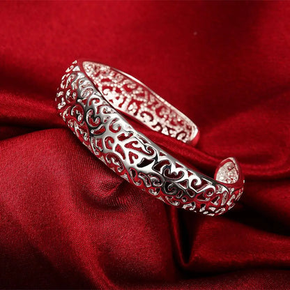 Trendy 925 Sterling Silver Big Bangles Bracelet Cute Charms for Women Lady Fashion Jewelry Adjustment Cuff Wedding Luxury