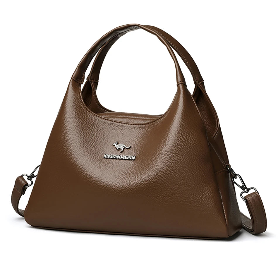 New Ladies Soft Leather Handbag Large Capacity Single Shoulder Bag Retro Solid Color Mom Bolsa Luxury Cross-Border Style Bags