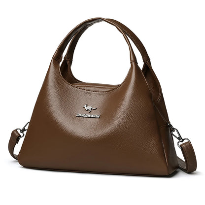 New Ladies Soft Leather Handbag Large Capacity Single Shoulder Bag Retro Solid Color Mom Bolsa Luxury Cross-Border Style Bags