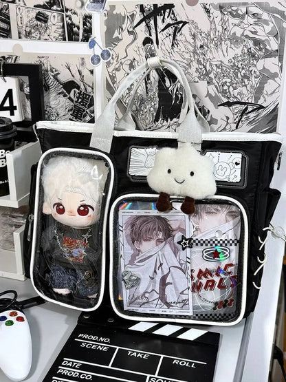 New Y2K Cute Ita Shoulder Bag Large Capacity Backpacks Lolita Girl Transparent Cosplay Handbags DIY Badge Display Crossbody Bags