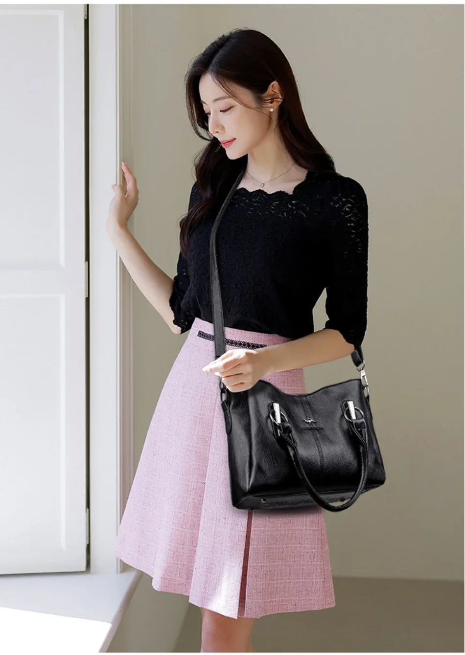 Genuine 3Layers High Quality Soft PU Leather Ladies Shoulder Crossbody Bags for Women  Luxury Handbags  Women  Designer A Main