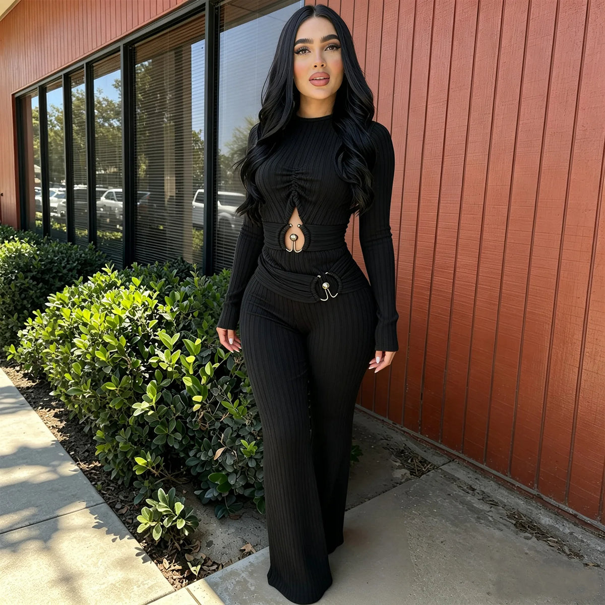 Solid Women Jumpsuits For Spring Autumn Long Sleeve O-Neck Loose Fashion Streetwear Hollowed Out Overalls Pants Trousers 2026