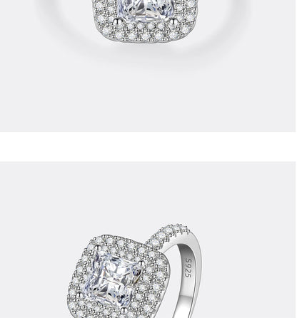 PERFANY 1CT Princess Square Cut Moissanite Ring Women S925 Pure Silver Laboratory Diamond Wedding Fashion Luxury Jewelry