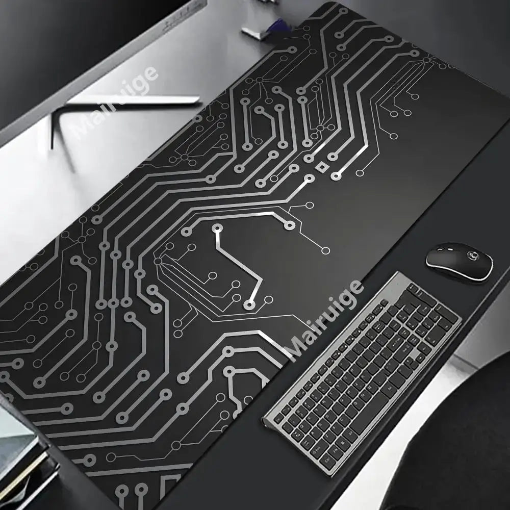 Black Circuit Board Pattern Mouse Pad Large Computer Office Table Mats Rubber Anti-slip Gaming Keyboard Mousepads Long Desk Pads