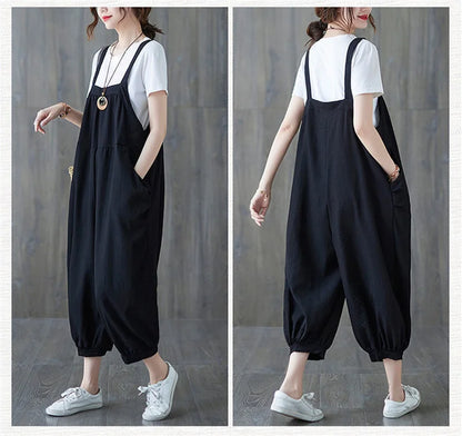 Casual Rompers For Women 2026 New Summer Large Size Korean Loose Harlan Jumpsuit Pants Solid Ladies Suspender Overalls L-5XL