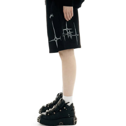 Harajuku Streetwear Men's Shorts Lyrical Graphic Print Oversized Jorts Baggy Y2k Unisex Clothing Korean Fashion Short Pants Goth